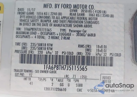 2018 Ford Mustang Ecoboost из США, поврежденный, VIN 1FA6P8TH7J5115565